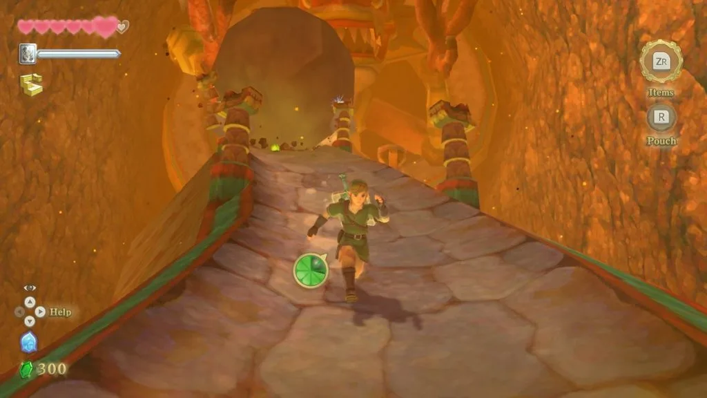 Link from Skyward Sword HD running down a hill trying to avoid being hit by a massive