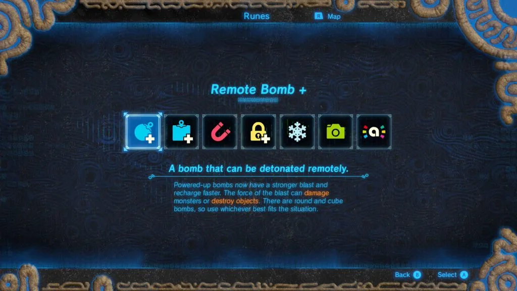 Remote Bomb Rune activated in the Shikah Slate in The Legend of Zelda Breath of the Wild