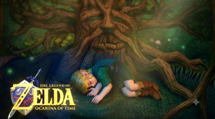 Nintendo Direct 2026 Is Here! The legend of zelda ocarina remake logo with young link sleeping right beside under the great deku tree.